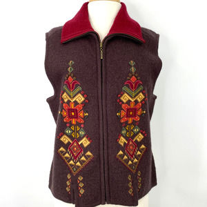 Vintage Carson Brown Wool Embroidered Southwest Aztec Zip Up Vest - M